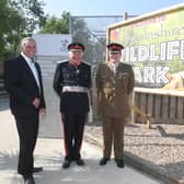 Steve Nichols, the Chief Executive of Lincolnshire Wildlife Park, pictured with the park's patron, the Lord Lieutenant of Lincolnshire Mr Toby Dennis, and Major Mitch Pegg, Officer Commanding of the 3rd Battalion The Royal Anglian Regiment.