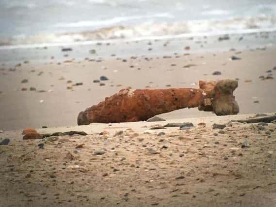 A practice bomb was found on Gibraltar Point beach in Skegness by a dog walker.