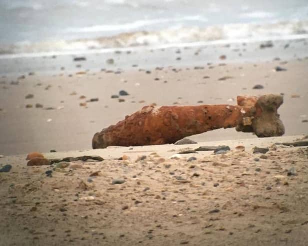 A practice bomb was found on Gibraltar Point beach in Skegness by a dog walker.