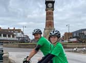 Sophie Bastow and dad at the Skegness clock tower. EMN-210913-113703001