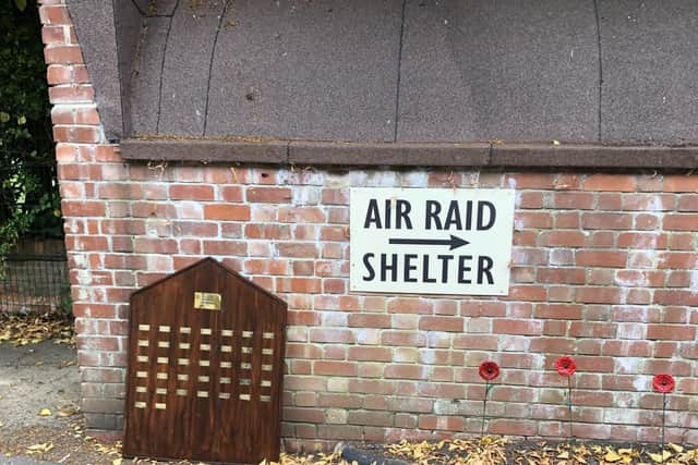 The plaque with names of sponsors and supporters of the William Alvey air raid shelter. EMN-210913-175225001