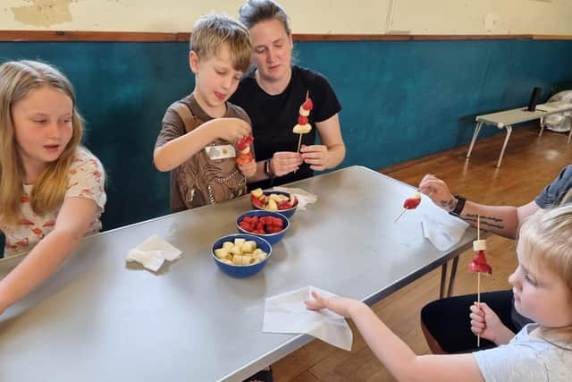 When they had made their kebabs the best bit was they got to eat them.