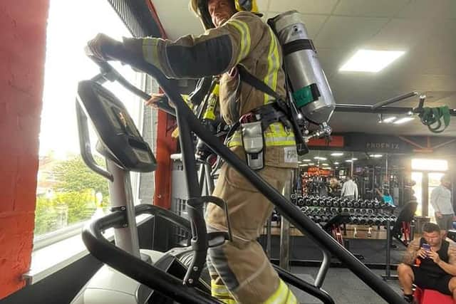 Simon Coxell completed climbing 110 floors - the equivalent of 2071 steps - on the on the stairmaster at Phoenix Fitness gym in Skegness.