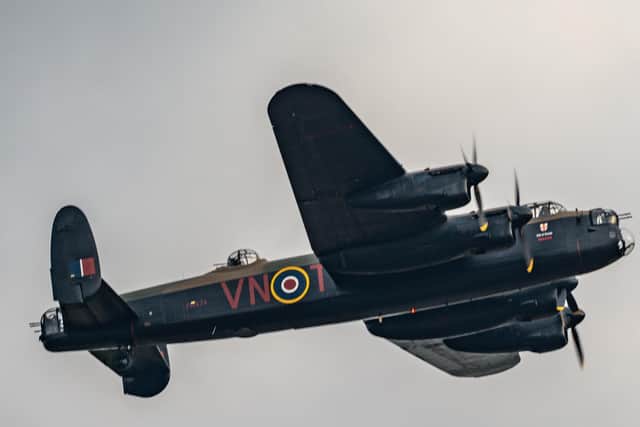 Avro Lancaster PA474 returns to RAF Coningsby.