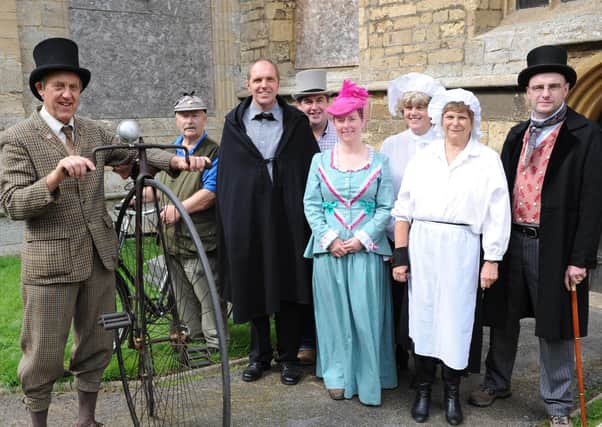 Pictured, from left, Andrew West and Brian Addison of the Boston Veteran Cycle Club with Bennington Community Heritage Trust members Kevin Pinner, Robert Bell, Kerry Francis, Irene Presgrave, Judy Crowe and 
Peter Aiers - Churches Conservation Trust.