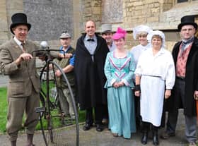 Pictured, from left, Andrew West and Brian Addison of the Boston Veteran Cycle Club with Bennington Community Heritage Trust members Kevin Pinner, Robert Bell, Kerry Francis, Irene Presgrave, Judy Crowe and Peter Aiers - Churches Conservation Trust.