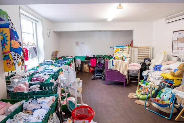 Many of the donations of baby clothes and equipment.