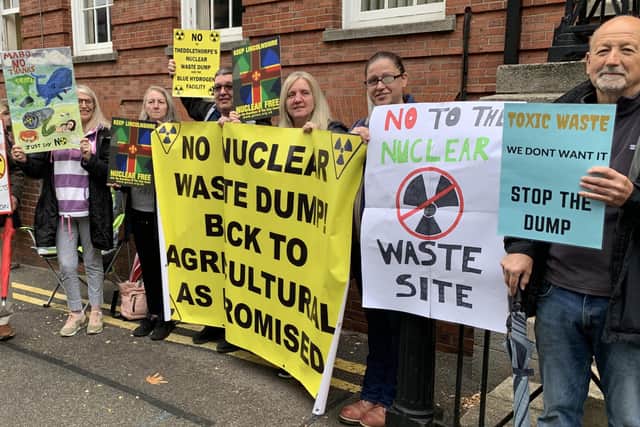 Protesters at Lincolnshire County Council's headquarters on Tuesday morning.