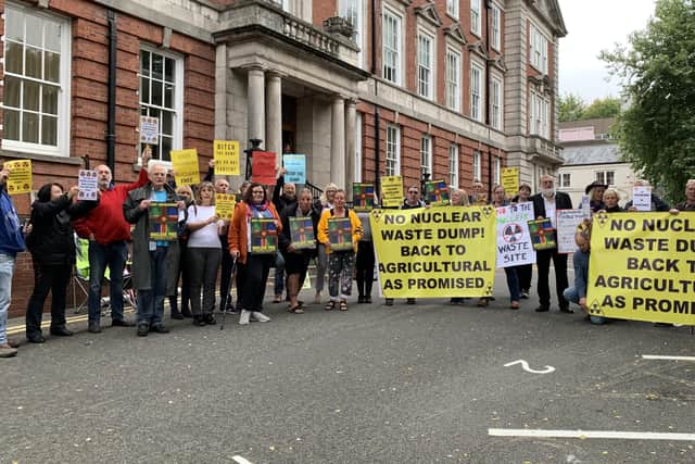 Protesters at Lincolnshire County Council's headquarters on Tuesday morning.