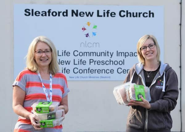 Kerry Robinson, left, from Moy Park Anwick with Lina Ezerkalne from Sleaford Community Larder. Picture: Chris Vaughan Photography