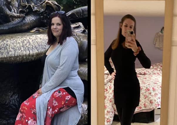 Lizzy Owen, before and after her weight loss.