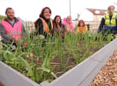 Poacher Line volunteers and members of Rainbow Stars at the new allotment on Sleaford station. EMN-210920-173912001