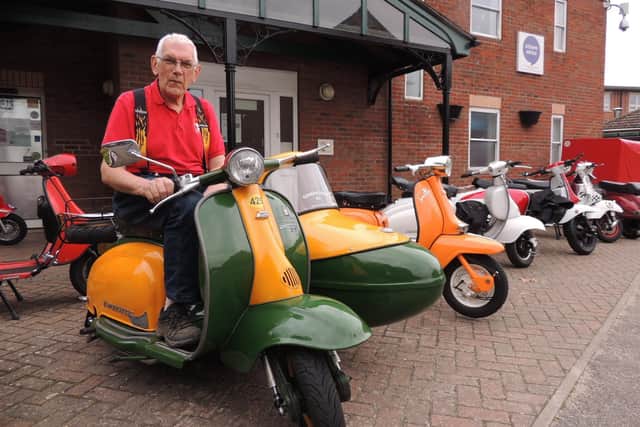 David Brown of Horncastle Scooter Club and his Lambretta scooter and sidecar from 1959. EMN-210920-133015001