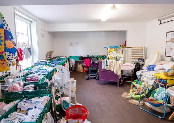 Many of the donations of baby clothes and equipment at the Louth Baby Bank.