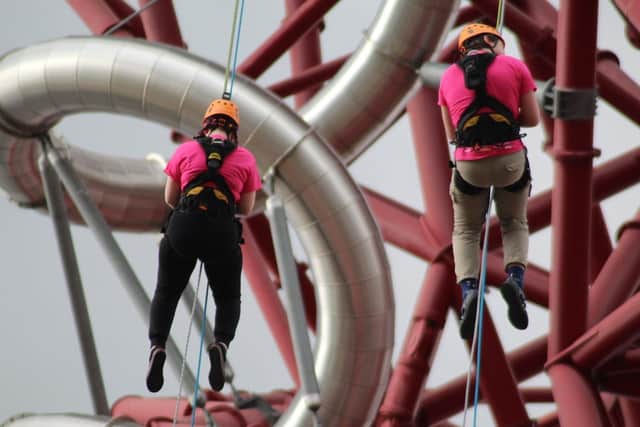 On their way down the UK's tallest sculpture.