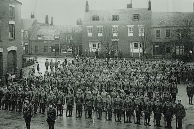 Soldiers in Spilsby Market Place during the First World War.
