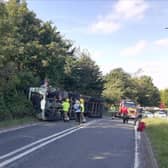 The overturned lorry on the A16 in Burwell. (Photo: Louth Police)
