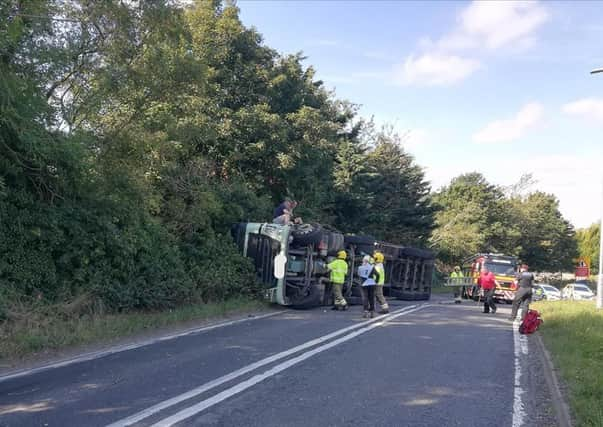 The overturned lorry on the A16 in Burwell. (Photo: Louth Police)