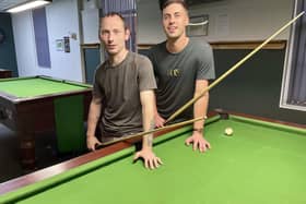 Pool  competition winner Karl Barratt (left) with runner up Ben Manship