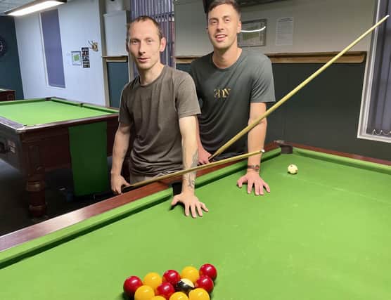 Pool  competition winner Karl Barratt (left) with runner up Ben Manship