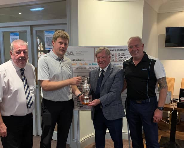 Pictured from left are Julian Hughes (PGA in Lincolnshire), Adam Keogh (Woodhall Spa), Eric Sharp (KPGC President) and Glynn Westcott (Read Motor Group).