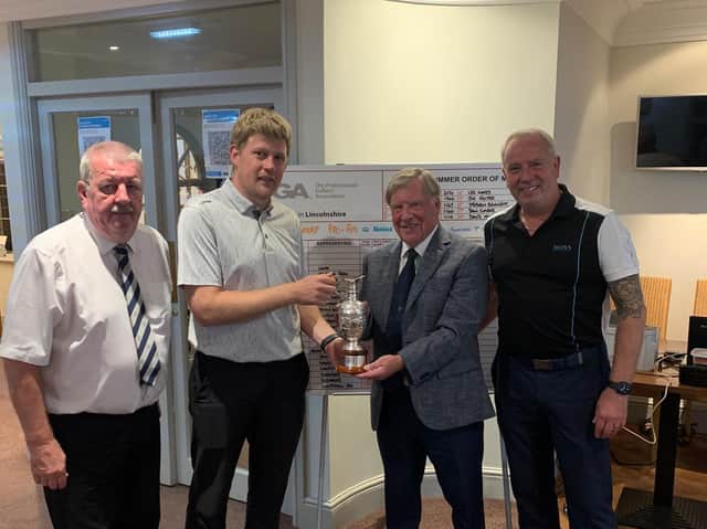 Pictured from left are Julian Hughes (PGA in Lincolnshire), Adam Keogh (Woodhall Spa), Eric Sharp (KPGC President) and Glynn Westcott (Read Motor Group).