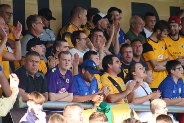 Boston United fans watch their side beat Guiseley. Photo: Oliver Atkin