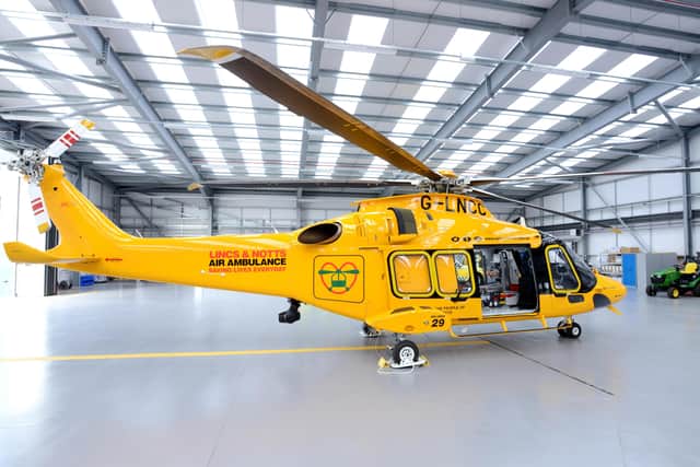 The new air ambulance in its new hangar at Waddington. EMN-210930-093021001