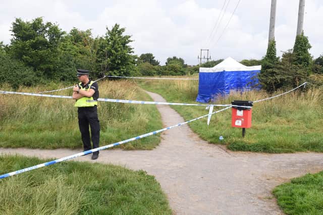 Police at the scene of an alleged sexual assault on a young woman in Mareham Pastures nature reserve, Sleaford, in July - still unsolved. EMN-211207-114523001