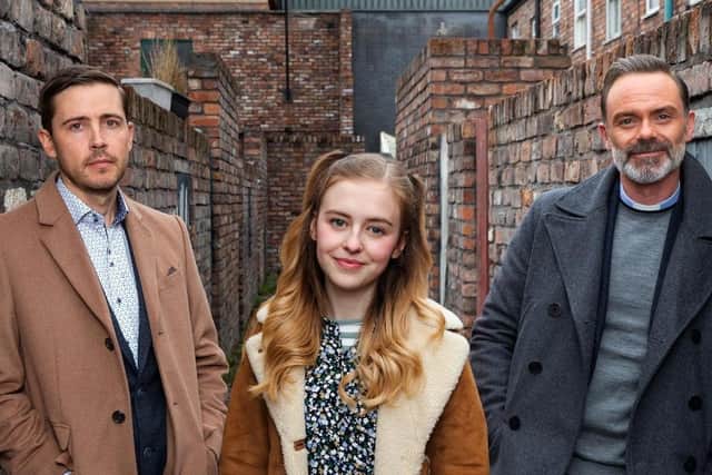Market Rasen actress Harriet Bibby with her Coronation Street co-stars EMN-210310-104200001