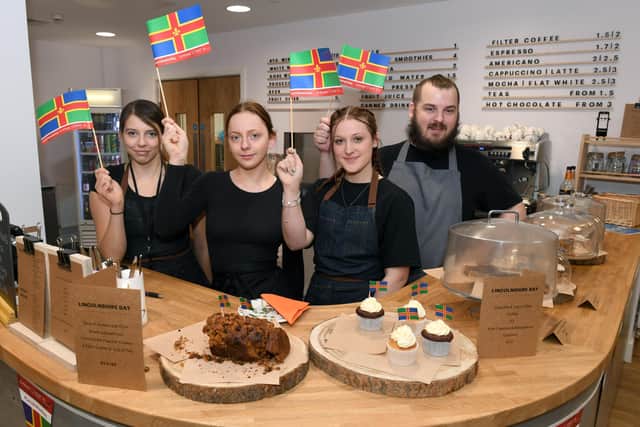 The Hub. L-R Zoe Millward who made the cakes, Adriana Bondarenko, Abi Leake, Daniel Smith EMN-210410-101143001
