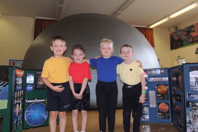 An out of this world experience for Heckington School pupils with a visit from Starlincs Planetarium. From left - Dominykas Urbas, Lucy Howgate, Julija Kalanina and Trystan Almond. EMN-210810-164047001