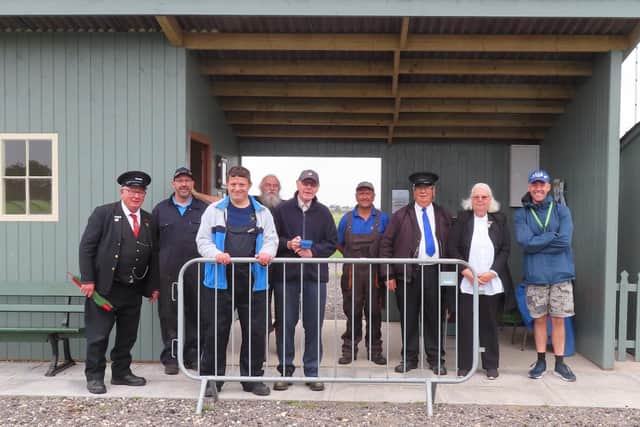 Some of the LCLR’s volunteers ready to welcome
passengers at the new Walls Lane station building (Photo: John Raby/LCLR)