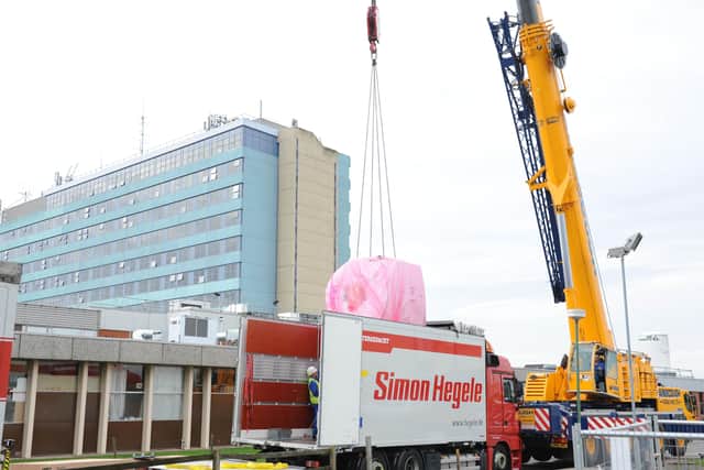 The new MRI scanner arrives at Boston's Pilgrim Hospital.
