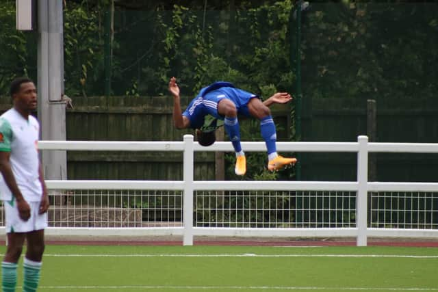 Celebrating at Bradford Park Avenue. Photo: Oliver Atkin