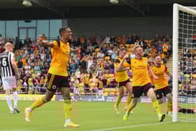 Danny Elliott scores against Spennymoor. Photo: Oliver Atkin