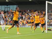 Danny Elliott scores against Spennymoor. Photo: Oliver Atkin