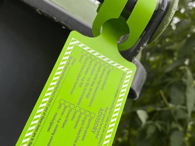 Tags will be attached to uncollected green-lidded bins if contaminated with the wrong waste. EMN-210913-164247001