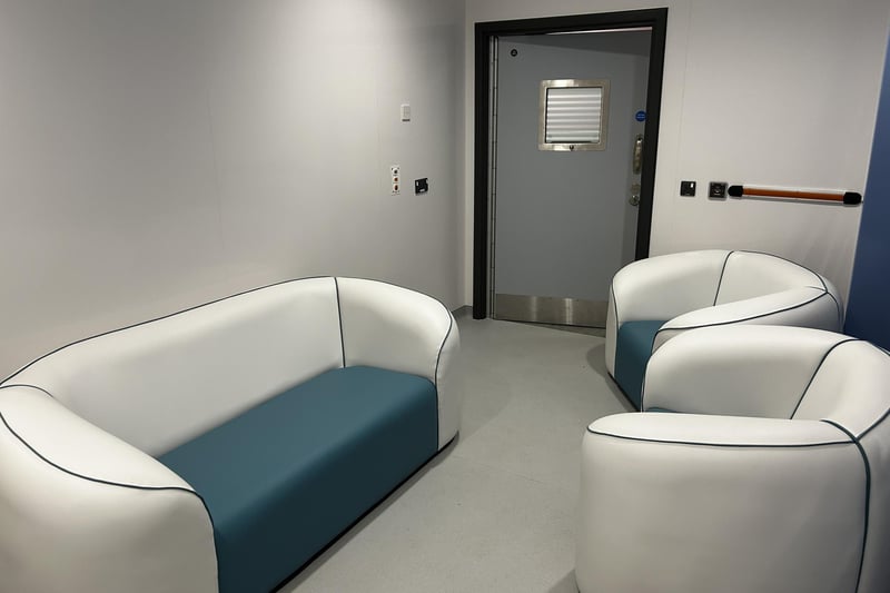 A safe assessment room for patients with mental health needs. One of the 12 'majors' cubicles.