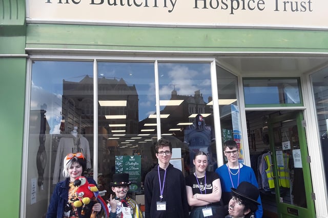 Charlie pops in to the Butterfly Hospice Trust shop.