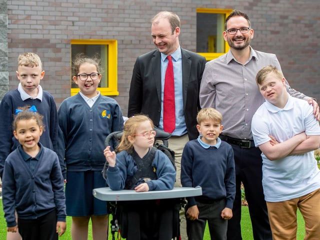 MP Matt Warman with students and the deputy head.