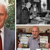 Three photographs of the late Martin Middlebrook, including, top right, one of him becoming Mayor of Boston in 1966 and, bottom right, ahead of a series of public talks in 2016, the 100th anniversary of the Battle of the Somme.