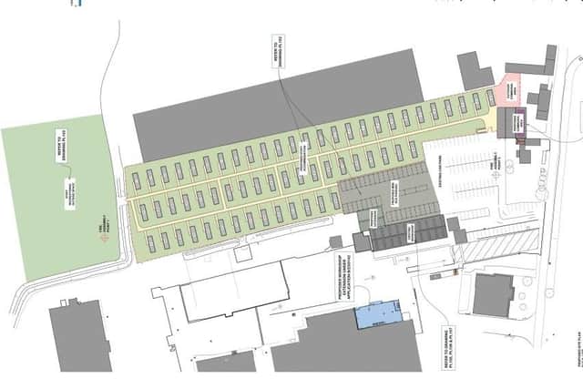 An outline of the plans, showing the caravan park, recreational pitch, and other areas.