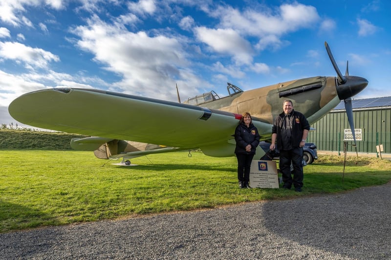 An iconic piece of cinematic history was unveiled at war museum near Boston. Staff and volunteers at the We’ll Meet Again WWII Museum had spent months restoring the full-sized Hurricane plane replica from the 1969 film The Battle of Britain. Pictured with the replica are museum owners Paul and Linda Britchford.
