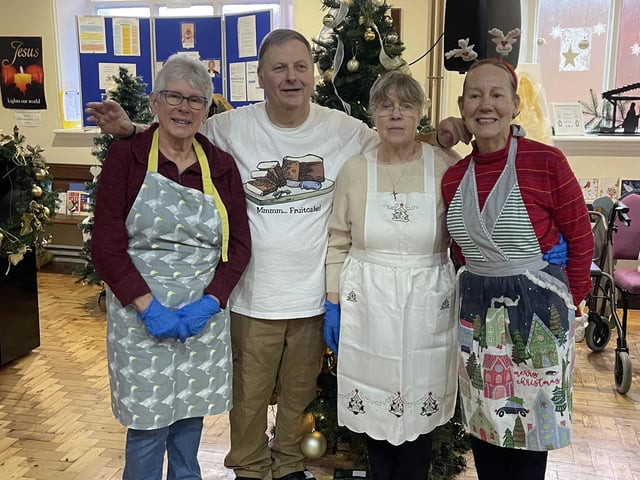 Pastor Sue Alldread with volunteers at the Wainfleet Methodist Church Community Meal.