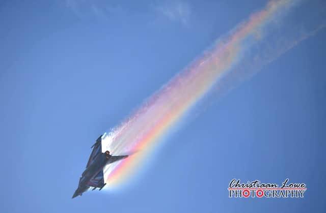 Christiaan Lowe's stunning shot of one of the Typhoons in action with rainbow vapour trail.