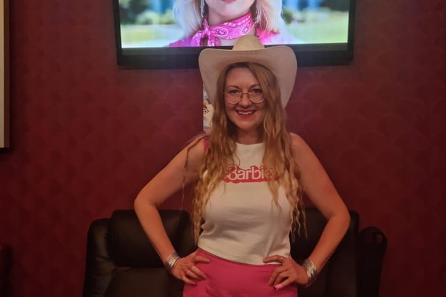 Barbie fan Liz Jones rocking the iconic look at the UK release of the movie.