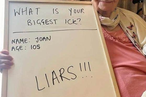 Joan, another resident at Tanglewood Care Homes, stating her biggest ick are liars!