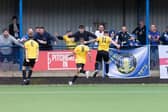 Trinity celebrate Saturday's late winner with their fans.