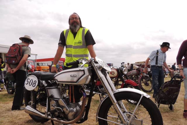 Nigel Ball of Tumby Woodside with his Norton motorcycle.